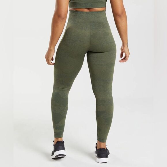 Gymshark Adapt Camo Leggings Moss Olive High Rise XS Workout - Picture 3 of 13
